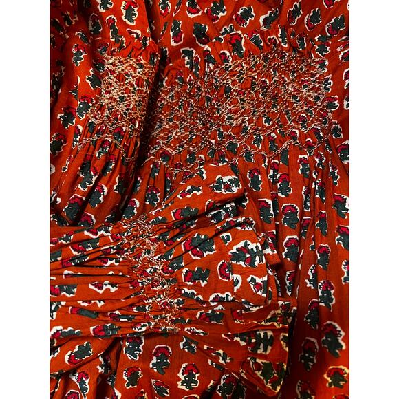 DOEN Dress Large Estee Floral Smocked Boho Mini Organic Cotton in Calico Canyon - Picture 6 of 9